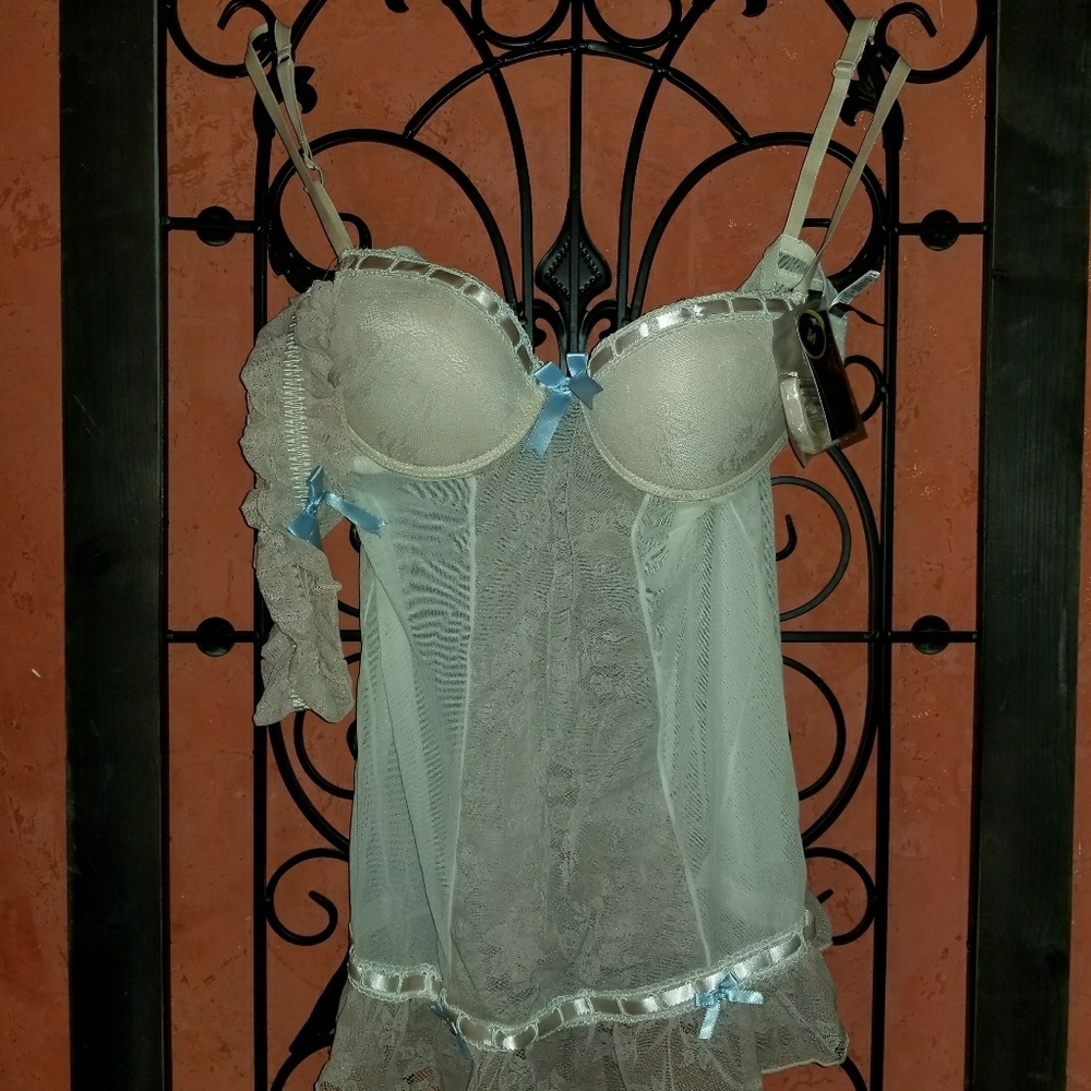Beige Cream and Baby Blue Accent Lingerie